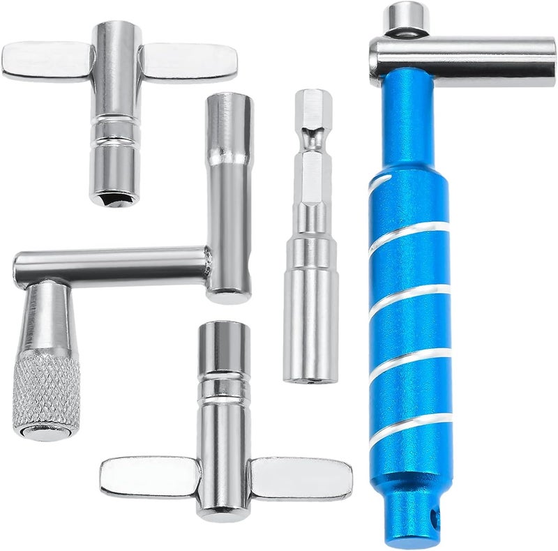 DRELD Drum Key Drill Bit Drum Tuning Key, 2 Standard Square Lug Drum Tuning Keys, 1 Fast Rotary Tuning Key Wrench Drum Key, 1 Blue Universal Drum Key Tuner Tool Kit for All Drummers - Image 1